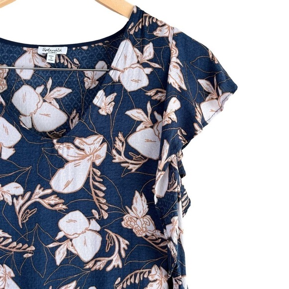 Splendid Floral Print Flutter Sleeve V-Neck Shift Mini Dress in Navy & Cream, XS - Picture 6 of 16